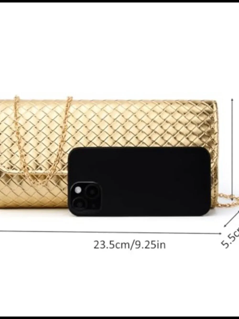 Woven PU Leather Evening Clutch Crossbody Bag Detachable Chain Wedding Party